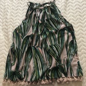 Halter Green Plant Tropical Top with Tassels